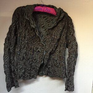 Beluva San Francisco Animal Print Crinkle Cardigan Sweater Brown/Tan Lightweight